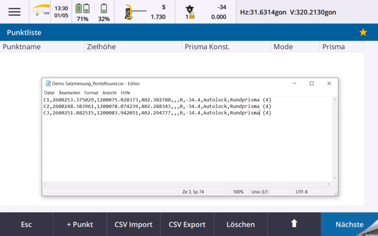 Feldrechner ALLNAV Satzmessung
