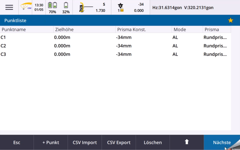 Feldrechner ALLNAV Satzmessung
